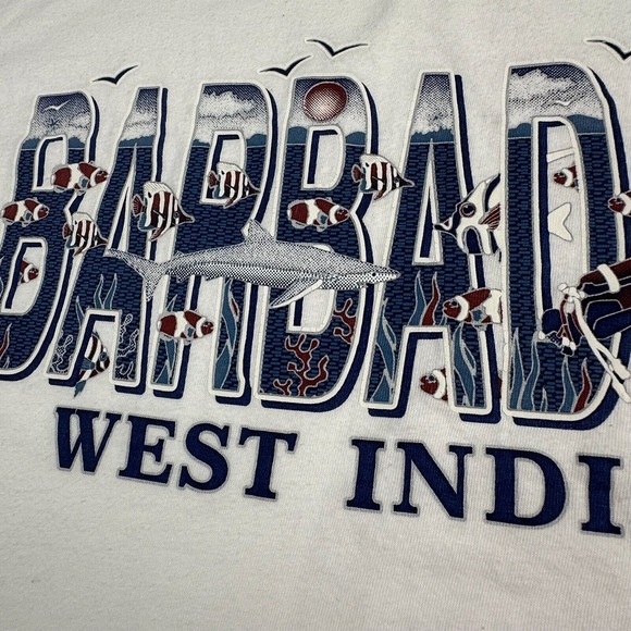 Vintage Ganzee Barbados West Indies Tee Unisex L White Graphic Print Tropical - Picture 7 of 14